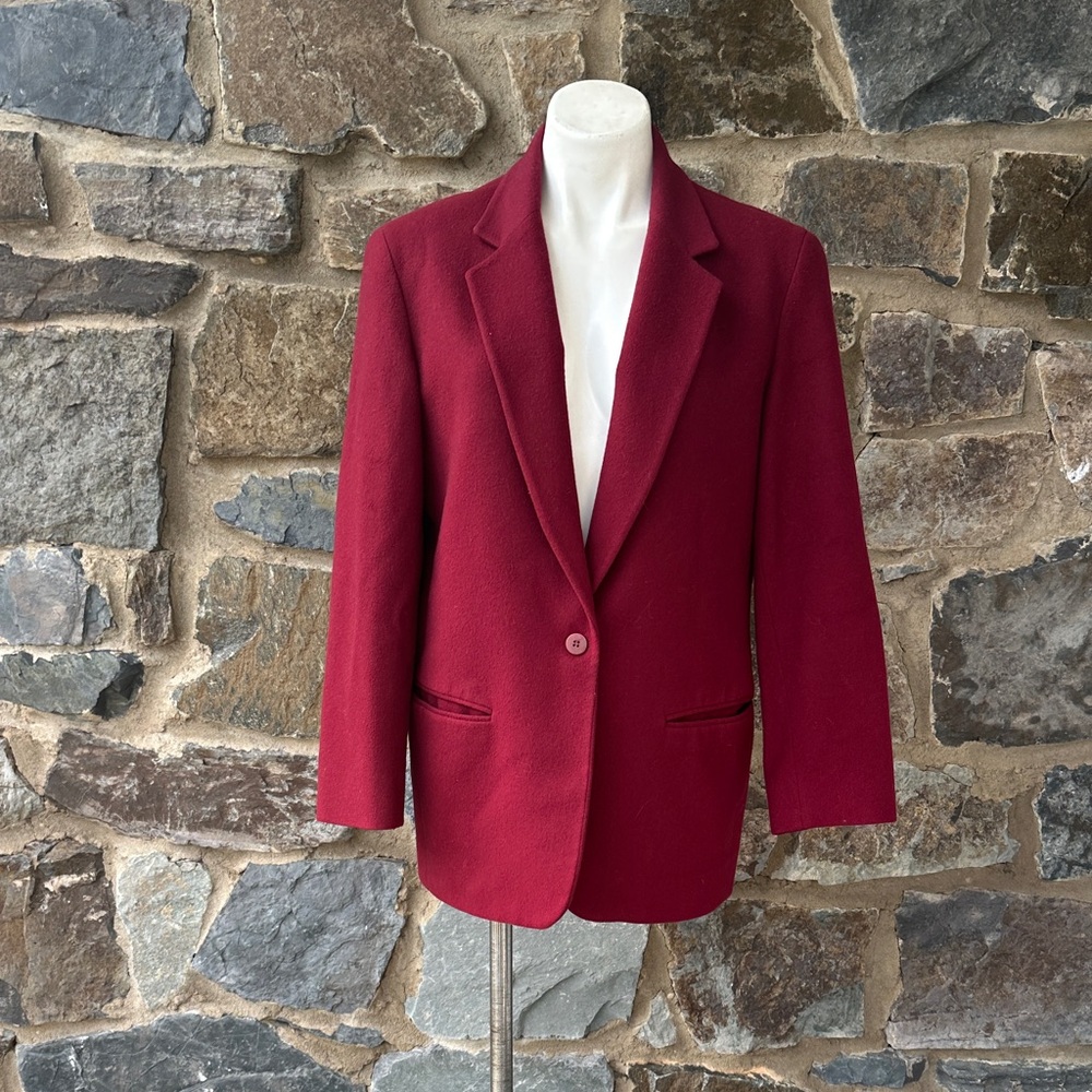 J. Crew Vintage Wool Cashmere Blend One Button Blazer Jacket in Deep Red Size 8